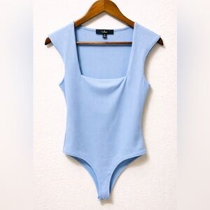 Lulu's Pastel Blue Ribbed Square Neck Flattering Fit M Bodysuit